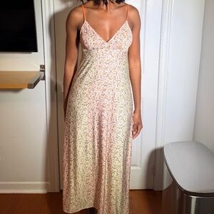 ZARA Floral Slip Midi Dress Size S Pink Green Spaghetti Strap Summer